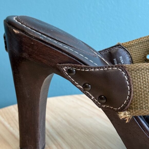 Vintage Womens Harley-Davidson 9 Platform Sandals Open Toe High Heel Olive Green - Picture 7 of 15